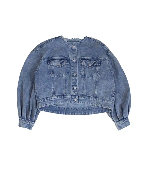 Social GIRL（ソーシャルガール）の「ボリューム袖 ショート丈 カットオフ ノーカラーデニムジャケット Gジャン（デニムジャケット・レディース・ブラック/ライトブルー/ブルー・M/L）」の5枚目の写真