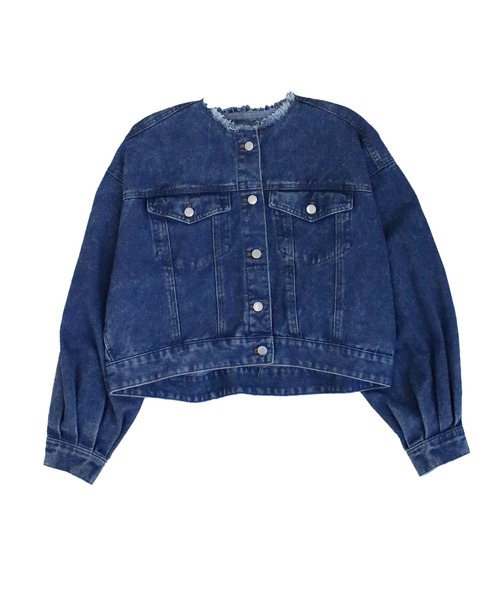 Social GIRL（ソーシャルガール）の「ボリューム袖 ショート丈 カットオフ ノーカラーデニムジャケット Gジャン（デニムジャケット・レディース・ブラック/ライトブルー/ブルー・M/L）」の6枚目の写真