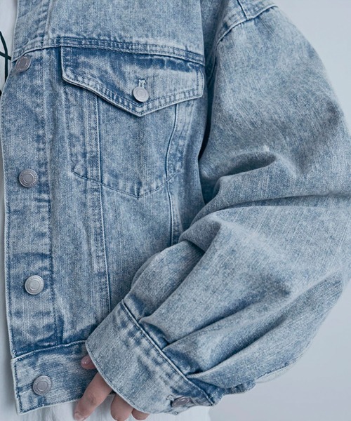Social GIRL（ソーシャルガール）の「ボリューム袖 ショート丈 カットオフ ノーカラーデニムジャケット Gジャン（デニムジャケット・レディース・ブラック/ライトブルー/ブルー・M/L）」の13枚目の写真