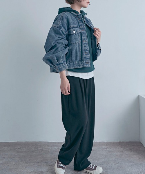 Social GIRL（ソーシャルガール）の「ボリューム袖 ショート丈 カットオフ ノーカラーデニムジャケット Gジャン（デニムジャケット・レディース・ブラック/ライトブルー/ブルー・M/L）」の20枚目の写真