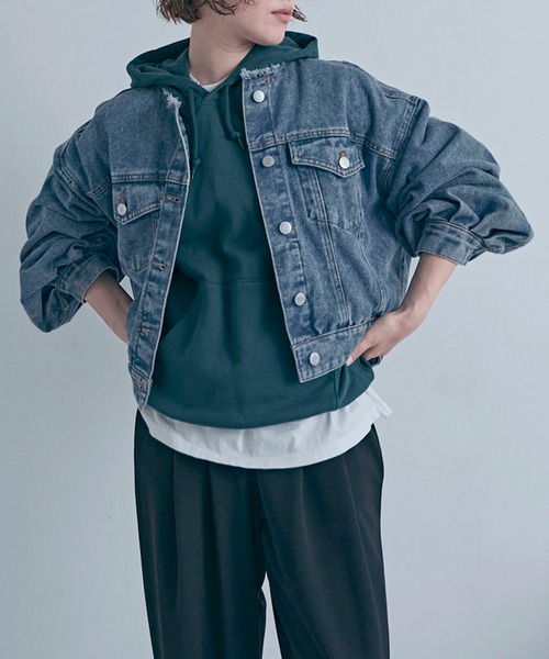 Social GIRL（ソーシャルガール）の「ボリューム袖 ショート丈 カットオフ ノーカラーデニムジャケット Gジャン（デニムジャケット・レディース・ブラック/ライトブルー/ブルー・M/L）」の22枚目の写真