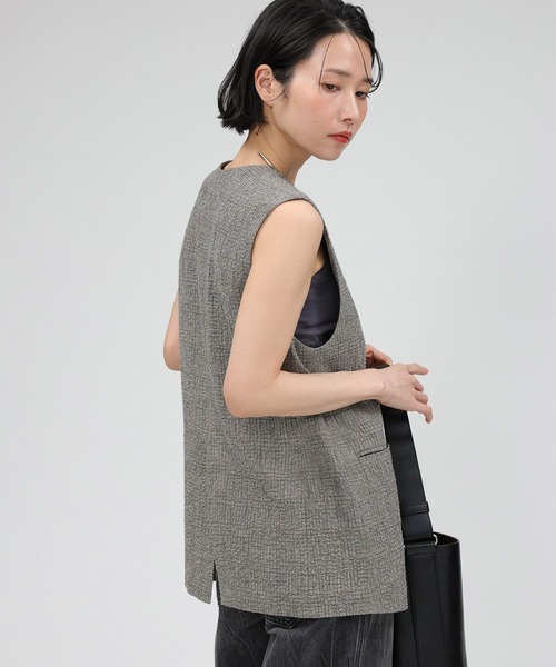 BABYLONE（バビロン）の「クレープリネンチェックベスト（ベスト・レディース・ブラック・フリー）」の8枚目の写真