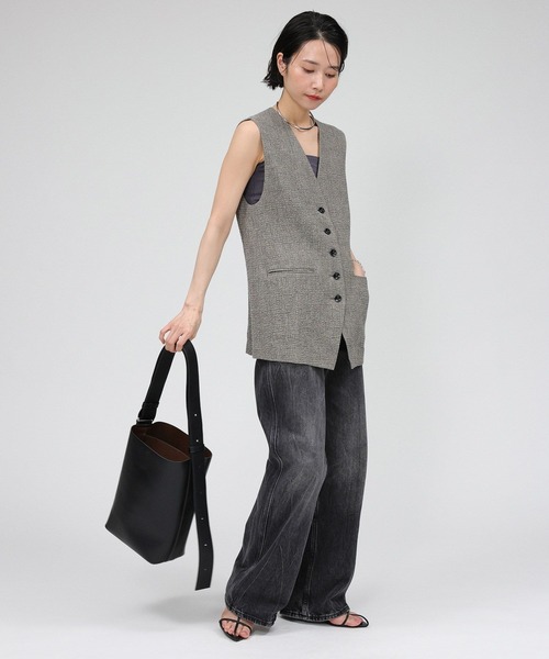 BABYLONE（バビロン）の「クレープリネンチェックベスト（ベスト・レディース・ブラック・フリー）」の10枚目の写真