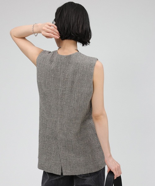 BABYLONE（バビロン）の「クレープリネンチェックベスト（ベスト・レディース・ブラック・フリー）」の4枚目の写真