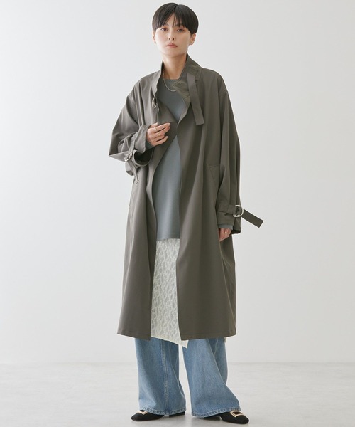 AMERICAN HOLIC（アメリカンホリック）の「スタンドカラーニュアンスロングコート（トレンチコート・レディース・チャコールグレー/ベージュ・M/L）」の16枚目の写真