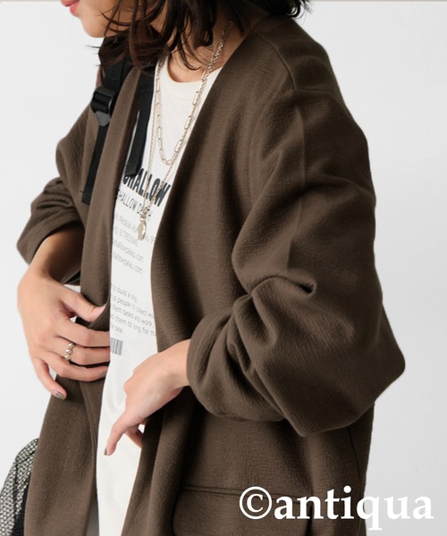 antiqua(アンティカ)の「ポンチノーカラージャケット(その他アウター・レディース・ブラウン系その他/ブラック・ONESIZE)」の8枚目の写真
