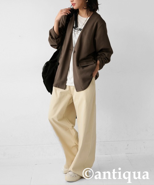 antiqua(アンティカ)の「ポンチノーカラージャケット(その他アウター・レディース・ブラウン系その他/ブラック・ONESIZE)」の9枚目の写真
