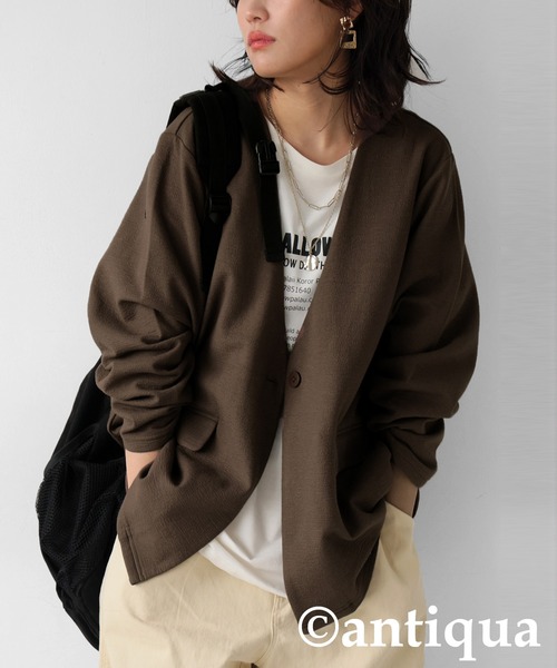 antiqua(アンティカ)の「ポンチノーカラージャケット(その他アウター・レディース・ブラウン系その他/ブラック・ONESIZE)」の10枚目の写真