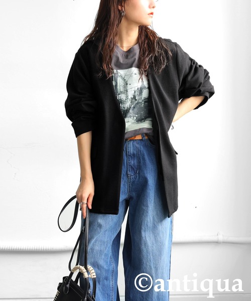 antiqua(アンティカ)の「ポンチノーカラージャケット(その他アウター・レディース・ブラウン系その他/ブラック・ONESIZE)」の3枚目の写真