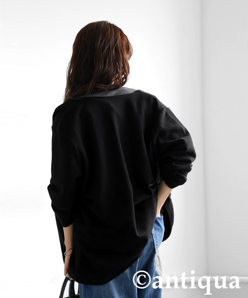 antiqua(アンティカ)の「ポンチノーカラージャケット(その他アウター・レディース・ブラウン系その他/ブラック・ONESIZE)」の4枚目の写真