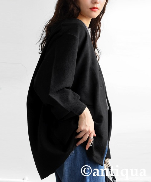 antiqua(アンティカ)の「ポンチノーカラージャケット(その他アウター・レディース・ブラウン系その他/ブラック・ONESIZE)」の5枚目の写真