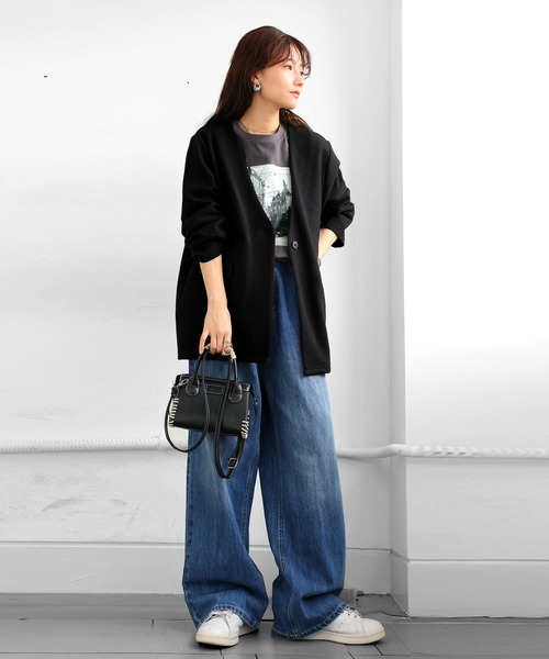antiqua(アンティカ)の「ポンチノーカラージャケット(その他アウター・レディース・ブラウン系その他/ブラック・ONESIZE)」の6枚目の写真