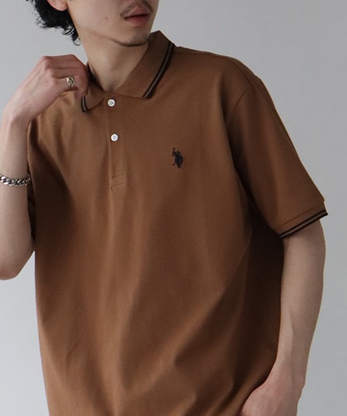 U.S. POLO ASSN.(ユーエスポロアッスン)の「【U.S. POLO ASSN./ユーエスポロアッスン】ワンポイントポニー刺繍 リブライン 綿100% 鹿の子 半袖ポロシャツ(ポロシャツ・メンズ・ダークブラウン/ネイビー/グリーン/アイボリー/ブラック×ホワイト/ブルーグレー/キャメル/ブラック×ゴールド/サーモンピンク/スミクロ/ブラック×カーキ/ブラック系1/ネイビー系1/グレー・M/L/XL/S)」の13枚目の写真