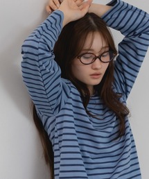 HEILIS | ベーシックボーダー長袖カットソー/韓国 オーバーサイズ シンプル カジュアル フェミニン レッド ネイビー ブルー ライトブルー 春服 夏服 秋服 長袖 トップス ノームコア シティガール 赤トップス インナー ロンT レイヤード(Tシャツ/カットソー)