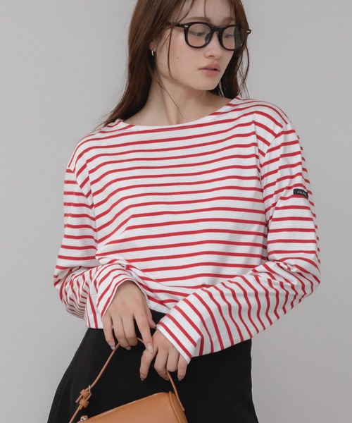 HEILIS(ヘイリス)の「ベーシックボーダー長袖カットソー/韓国 オーバーサイズ シンプル カジュアル フェミニン レッド ネイビー ブルー ライトブルー 春服 夏服 秋服 長袖 トップス ノームコア シティガール 赤トップス インナー ロンT レイヤード(Tシャツ/カットソー・レディース・ネイビー/レッド/ライトブルー/ダークブルー・FREE)」の4枚目の写真