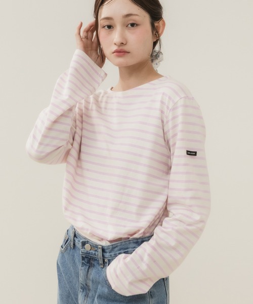 HEILIS(ヘイリス)の「【新色追加】ベーシックボーダー長袖カットソー/韓国 オーバーサイズ シンプル カジュアル フェミニン レッド ネイビー ブルー ライトブルー 春服 夏服 秋服 長袖 トップス ノームコア シティガール 赤トップス インナー ロンT レイヤード(Tシャツ/カットソー・レディース・ネイビー/レッド/ライトブルー/ダークブルー/ピンク/ブラウン・FREE)」の5枚目の写真