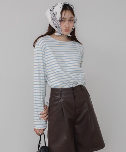 HEILIS(ヘイリス)の「ベーシックボーダー長袖カットソー/韓国 オーバーサイズ シンプル カジュアル フェミニン レッド ネイビー ブルー ライトブルー 春服 夏服 秋服 長袖 トップス ノームコア シティガール 赤トップス インナー ロンT レイヤード(Tシャツ/カットソー・レディース・ネイビー/レッド/ライトブルー/ダークブルー・FREE)」の19枚目の写真