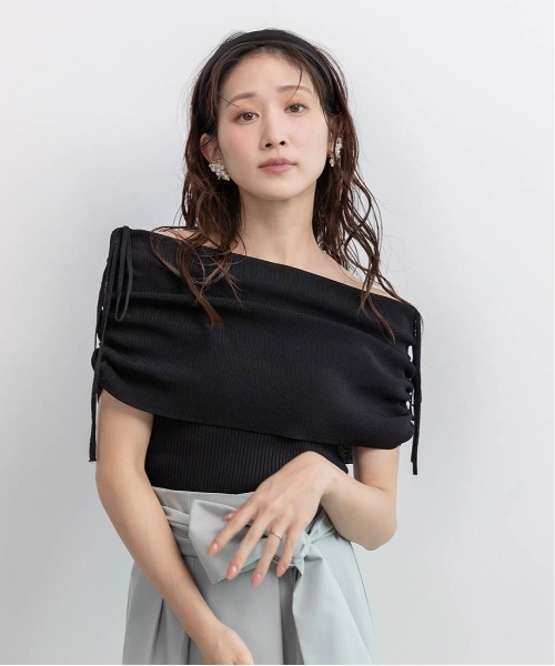 RANDA（ランダ）の「ギャザーリボンオフショルニット（ニット/セーター・レディース・ホワイト/ラベンダー/グレー/ブラック・FREE）」の10枚目の写真
