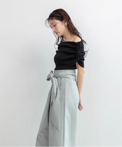 RANDA（ランダ）の「ギャザーリボンオフショルニット（ニット/セーター・レディース・ホワイト/ラベンダー/グレー/ブラック・FREE）」の13枚目の写真