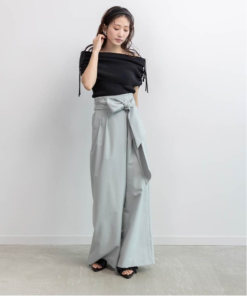 RANDA（ランダ）の「ギャザーリボンオフショルニット（ニット/セーター・レディース・ホワイト/ラベンダー/グレー/ブラック・FREE）」の14枚目の写真