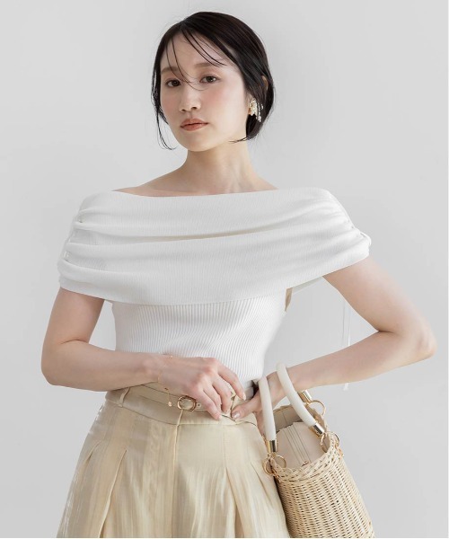 RANDA（ランダ）の「ギャザーリボンオフショルニット（ニット/セーター・レディース・ホワイト/ラベンダー/グレー/ブラック・FREE）」の18枚目の写真