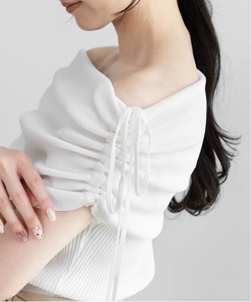 RANDA（ランダ）の「ギャザーリボンオフショルニット（ニット/セーター・レディース・ホワイト/ラベンダー/グレー/ブラック・FREE）」の20枚目の写真