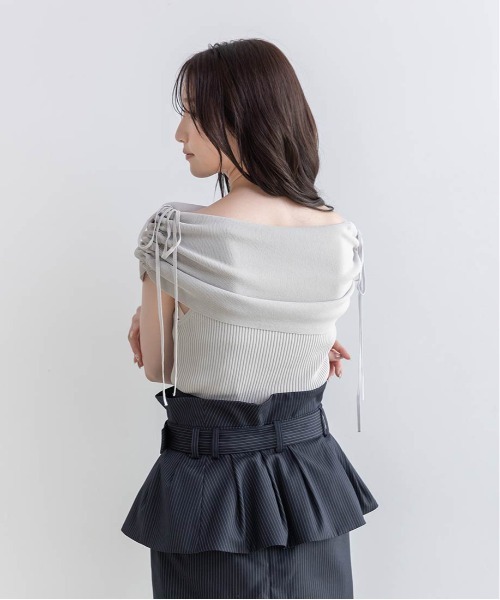 新品未使用 RANDA セーターリボンモチーフニット オフショル グレー ランダ RANDA リボンモチーフニット （GRAY） -ファッション通販