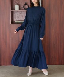 No Rule No Line（ノール－ルノーライン）の「無地／フラワープリント 長袖 ウエストゴムマキシワンピ ティアードワンピース 小花柄ワンピース（ワンピース）」