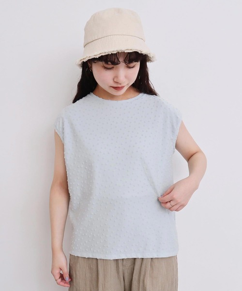 l'atelier du savon（アトリエドサボン）の「_小ドットパイル  フレンチT（Tシャツ/カットソー・レディース・サックスブルー/ブラック/オフホワイト・FREE）」の3枚目の写真