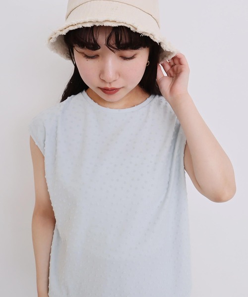 l'atelier du savon（アトリエドサボン）の「_小ドットパイル  フレンチT（Tシャツ/カットソー・レディース・サックスブルー/ブラック/オフホワイト・FREE）」の7枚目の写真