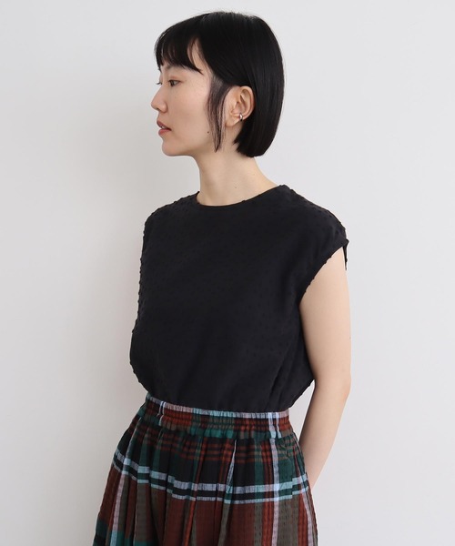 tシャツ 小ドットパイル　フレンチTシャツ レディース 小ドットパイル フレンチTシャツ（Tシャツ/カットソー）｜l