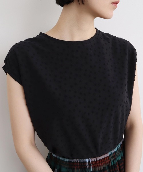 l'atelier du savon（アトリエドサボン）の「_小ドットパイル  フレンチT（Tシャツ/カットソー・レディース・サックスブルー/ブラック/オフホワイト・FREE）」の14枚目の写真