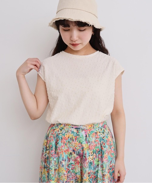 tシャツ 小ドットパイル　フレンチTシャツ レディース 小ドットパイル フレンチTシャツ（Tシャツ/カットソー）｜l