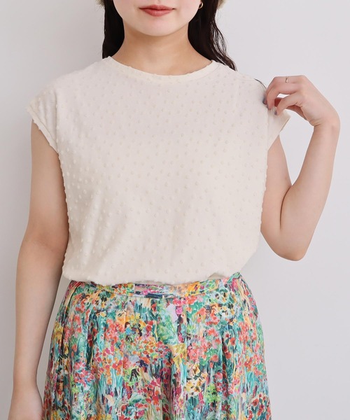 l'atelier du savon（アトリエドサボン）の「_小ドットパイル  フレンチT（Tシャツ/カットソー・レディース・サックスブルー/ブラック/オフホワイト・FREE）」の9枚目の写真