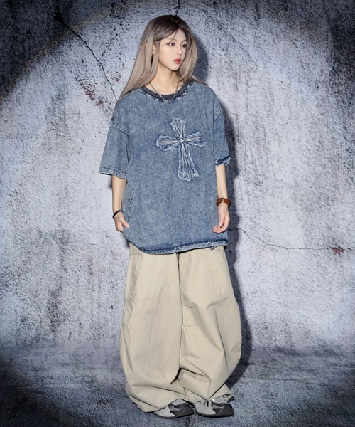 m6942【W38】00s ショーンジョン ケミカルウォッシュ デニム 刺繍ロゴ 90s HIPHOP Sean John 刺繍ロゴ デニム ショーツ 36 - メルカリ