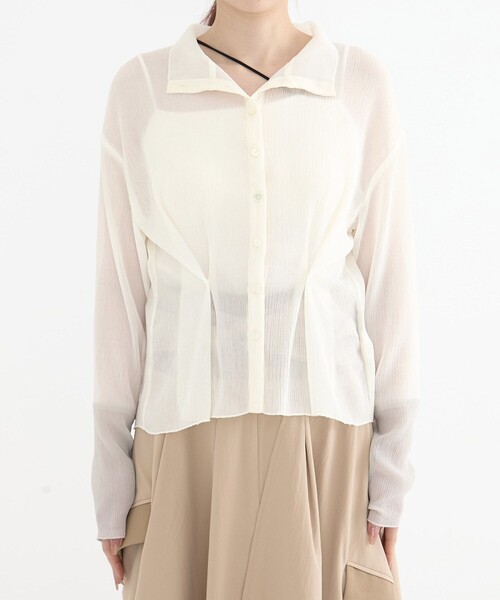 UNITED TOKYO（ユナイテッドトウキョウ）の「【残りわずか！】クレープシアーフロントタックカーディガン｜ウォッシャブル/シアートップス/冷房対策/秋服（カーディガン/ボレロ・レディース・ライトブルー/ホワイト・FREE）」の10枚目の写真