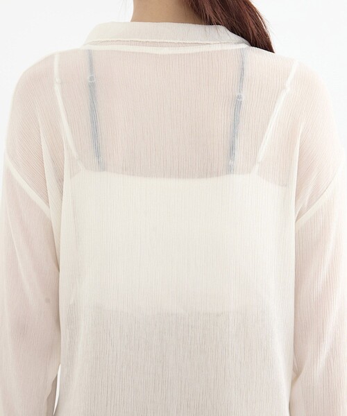 UNITED TOKYO（ユナイテッドトウキョウ）の「【残りわずか！】クレープシアーフロントタックカーディガン｜ウォッシャブル/シアートップス/冷房対策/秋服（カーディガン/ボレロ・レディース・ライトブルー/ホワイト・FREE）」の4枚目の写真