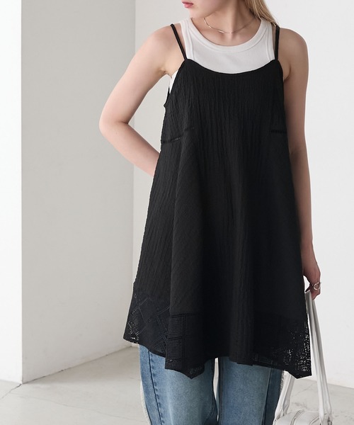 forksy.(フォルクシー)の「【forksy.】レース切替え アシンメトリー ミニキャミワンピース(ワンピース・レディース・オフホワイト/ブラック・FREE)」の16枚目の写真