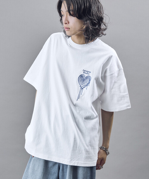 PUBLUX(パブリュクス)の「PUBLUX/パブリュクス Lovepop studio ハート胸ロゴ刺繍Tシャツ(限定展開)(UNISEX)(Tシャツ/カットソー・メンズ・ブラック/ライトグレー/オフホワイト・SMALL/MEDIUM/LARGE)」の6枚目の写真