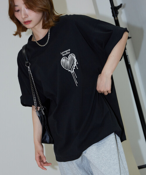 セール】PUBLUX/パブリュクス Lovepop studio ハート胸ロゴ刺繍Tシャツ