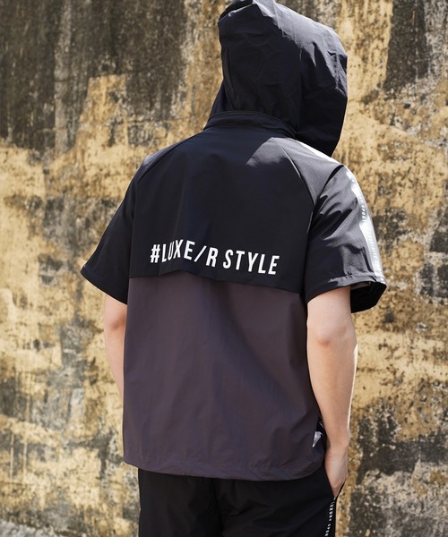LUXE/R GOLF（ラグジュ ゴルフ）の「(RM)【LUXE/R GOLF】2レイヤー バイカラー ブルゾン+パンツ[肘・膝部分取り外し可能]（ナイロンジャケット・メンズ・ブラック×グレー/ブラック×ベージュ・L/XL/M）」の12枚目の写真