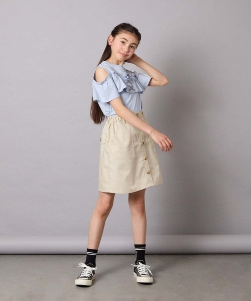 a.v.v（アーヴェヴェ）の「[120-130]ベイカーポケットスカート（スカート・キッズ・ダークインディゴブルー/ベージュ・120/130）」の6枚目の写真