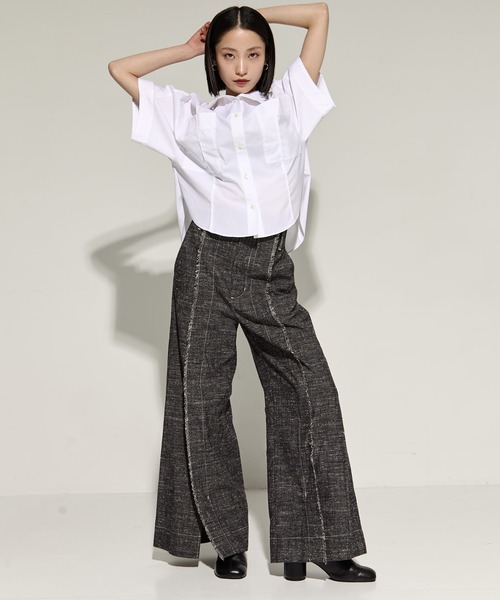 STUDIOUS/ステュディオス】Silk Nep Flare Trousers/シルク