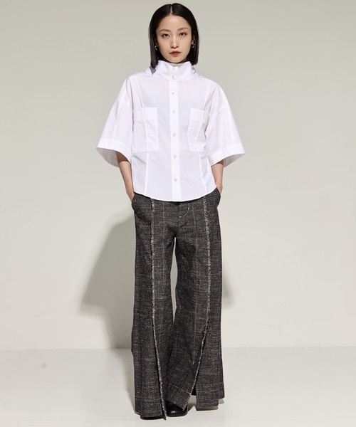 STUDIOUS（ステュディオス）の「【STUDIOUS/ステュディオス】Silk Nep Flare Trousers/シルクネップフレアトラウザー（スラックス・レディース・ブラック/ベージュ・2/1）」の7枚目の写真