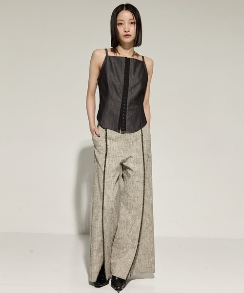 STUDIOUS（ステュディオス）の「【STUDIOUS/ステュディオス】Silk Nep Flare Trousers/シルクネップフレアトラウザー（スラックス・レディース・ブラック/ベージュ・2/1）」の16枚目の写真