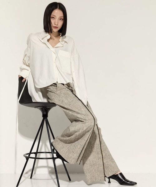 STUDIOUS（ステュディオス）の「【STUDIOUS/ステュディオス】Silk Nep Flare Trousers/シルクネップフレアトラウザー（スラックス・レディース・ブラック/ベージュ・2/1）」の21枚目の写真