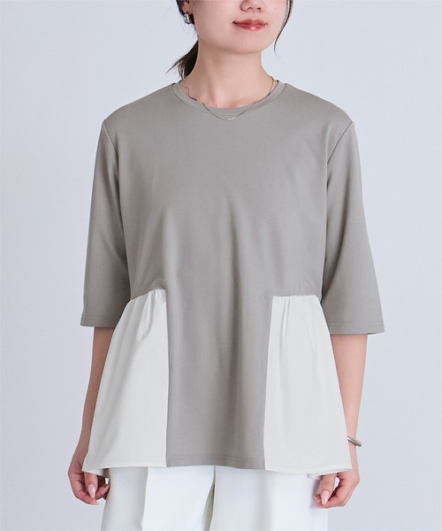 UR'S(ユアーズ)の「ウエスト切替ギャザーハーフスリーブTシャツ(Tシャツ/カットソー・レディース・ホワイト/ネイビー/チャコール/グレー/ブラック・S/L/M)」の4枚目の写真