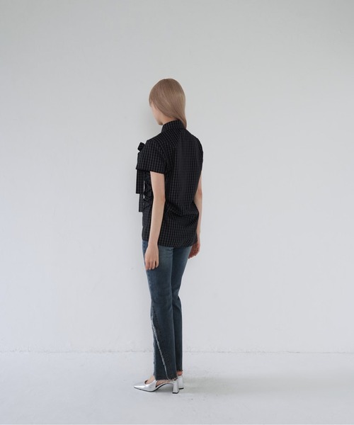 Uenui（ウニュイ）の「w ribbon check blouse（その他トップス・レディース・ネイビー・FREE）」の5枚目の写真