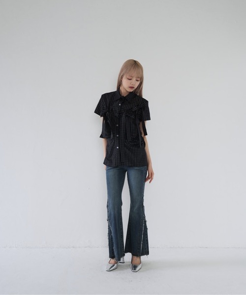 Uenui（ウニュイ）の「w ribbon check blouse（その他トップス・レディース・ネイビー・FREE）」の8枚目の写真