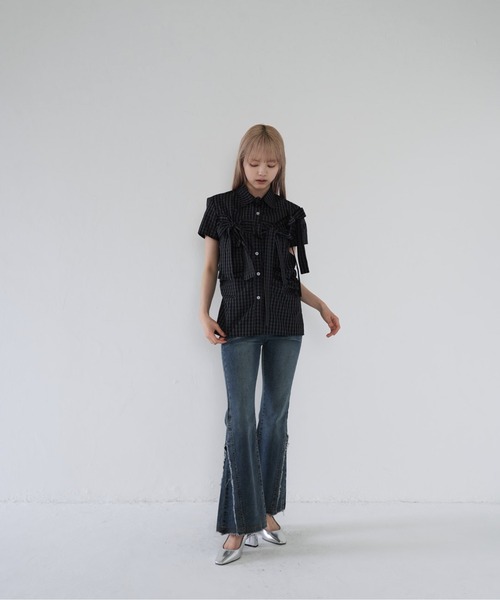 Uenui（ウニュイ）の「w ribbon check blouse（その他トップス・レディース・ネイビー・FREE）」の10枚目の写真